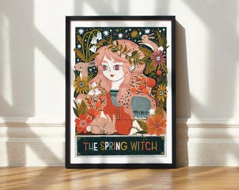 Art Print | The Spring Witch Wall Art | Hand Lettered Pagan Witch Illustration Print | UNFRAMED