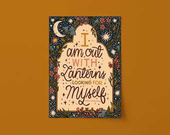 Illustrated Hand Lettered Emily Dickinson Quote Art Print. A3 Unframed Celestial Whimsical artwork