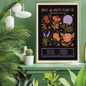Art Print Bee & Butterfly Plant Chart Hand Lettered Illustration Wall Art by Steph Says Hello image 3