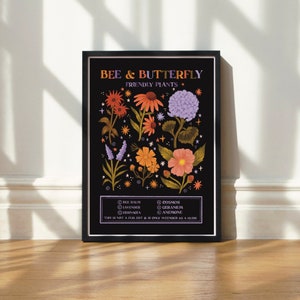 Art Print Bee & Butterfly Plant Chart Hand Lettered Illustration Wall Art by Steph Says Hello image 1