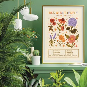 Art Print Bee & Butterfly Plant Chart Hand Lettered Illustration Wall Art by Steph Says Hello image 5