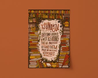 Hand Lettered Book Lover Tsundoku Quote. Hand Lettered Typography Illustration. Unframed Digital Artwork Book Lover Gift