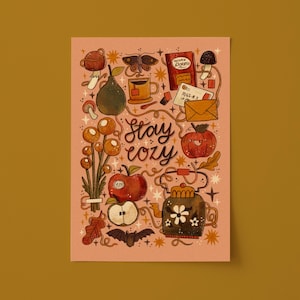 Lámina artística A4 Stay Cozy: Ilustración cottagecore