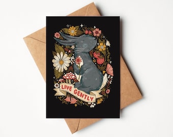 A6 Greetings Card | Live Gently Rabbit | Blank Card | Cute Hand Lettered Illustration by Steph Says Hello