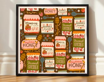 Square Art Print | Illustrated Cottage Pantry Cute Cottagecore Wall Art | Hand Lettering Illustrated Print | UNFRAMED
