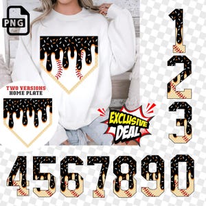 BLACK/ORANGE Jersey Dripping  Numbers|Sprinkles Ice Cream Numbers|Homeplate  PNG|Dripping Homeplate|Drip Clipart|Softball|HomePlate drip