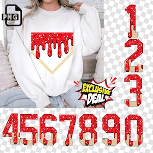 RED and BLACK Jersey Dripping  Numbers|Sprinkles Ice Cream Numbers|Homeplate  PNG|Dripping Homeplate baseball