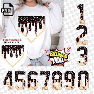 BLACK and RED Jersey Dripping  Numbers|Sprinkles Ice Cream Numbers|Homeplate  PNG|Dripping Homeplate baseball