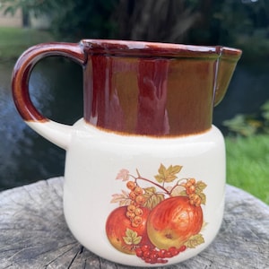 Vintage McCoy Pottery Creamer, brun droppglasyr, skördfrukt, lantlig köksinredning