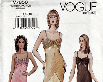 2004 Bias Cut Slip Dress with Insets and Tucks VOGUE 7850 2004 Out of Print Pattern 1930's Style Slip Dress UNCUT, Factory-Folded 14-16-18
