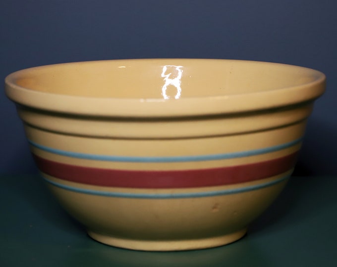 Watt Oven Ware 12 Yellow Ware Mixing Bowl Blue and Pink Etsy