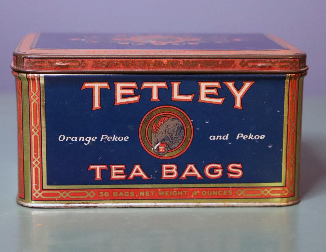 Vintage Tetley Tea Tin 36 Large Size Elephant Logo Orange Etsy