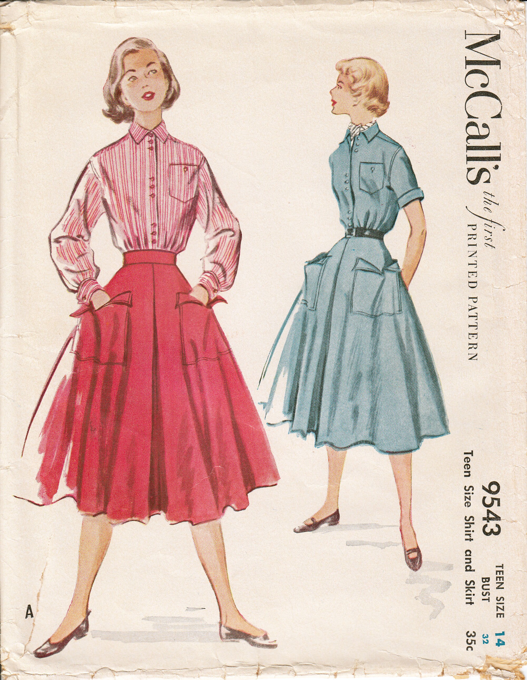 1950s Shirt and Full Skirt Pattern Mccalls 9543 Super Full | Etsy