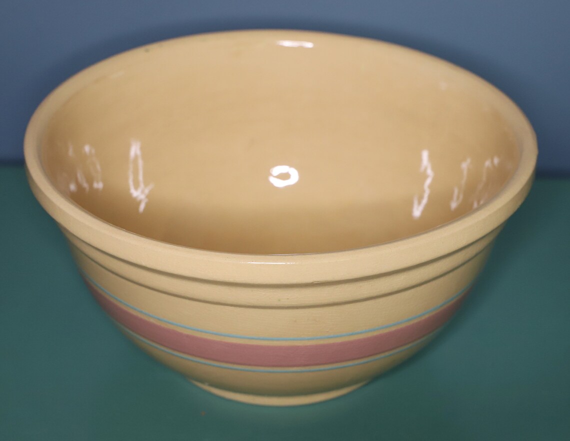 Watt Oven Ware 14 Yellow Ware Mixing Bowl Blue and Pink Etsy