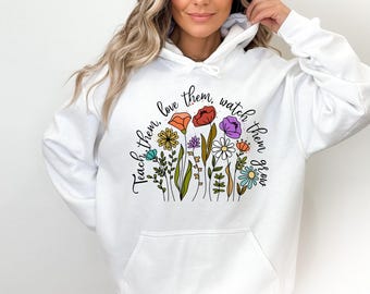 Sudadera con estampado floral para profesora – Teach Love Grow Crewneck