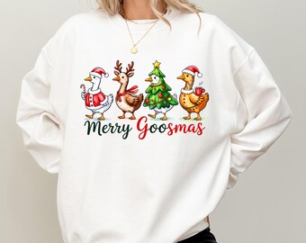 Sudadera navideña divertida de ganso: Merry Goosmas Crewneck