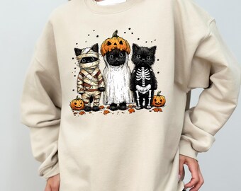 Sudadera retro de Halloween con gatos: diseño de calabaza gótica espeluznante