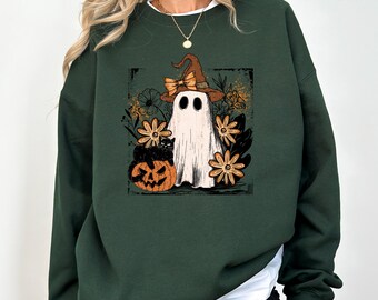 Sudadera fantasma: Halloween retro floral - Estilo acogedor y espeluznante