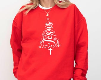 Sudadera para amantes de Jesús: Camiseta de árbol de Navidad