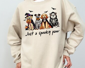 Sudadera de perro de Halloween, diseño de pata espeluznante, estilo otoñal acogedor