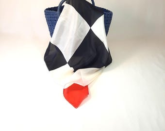 100% silk scarf limited edition with geometric design in black, white and red - 50x50cm