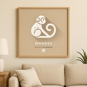 Affe Sternzeichen Wandkunst - Chinesisches Jahr des Affen Printable | Minimalistisches Feng Shui Tier Poster | Sofortiger digitaler Download
