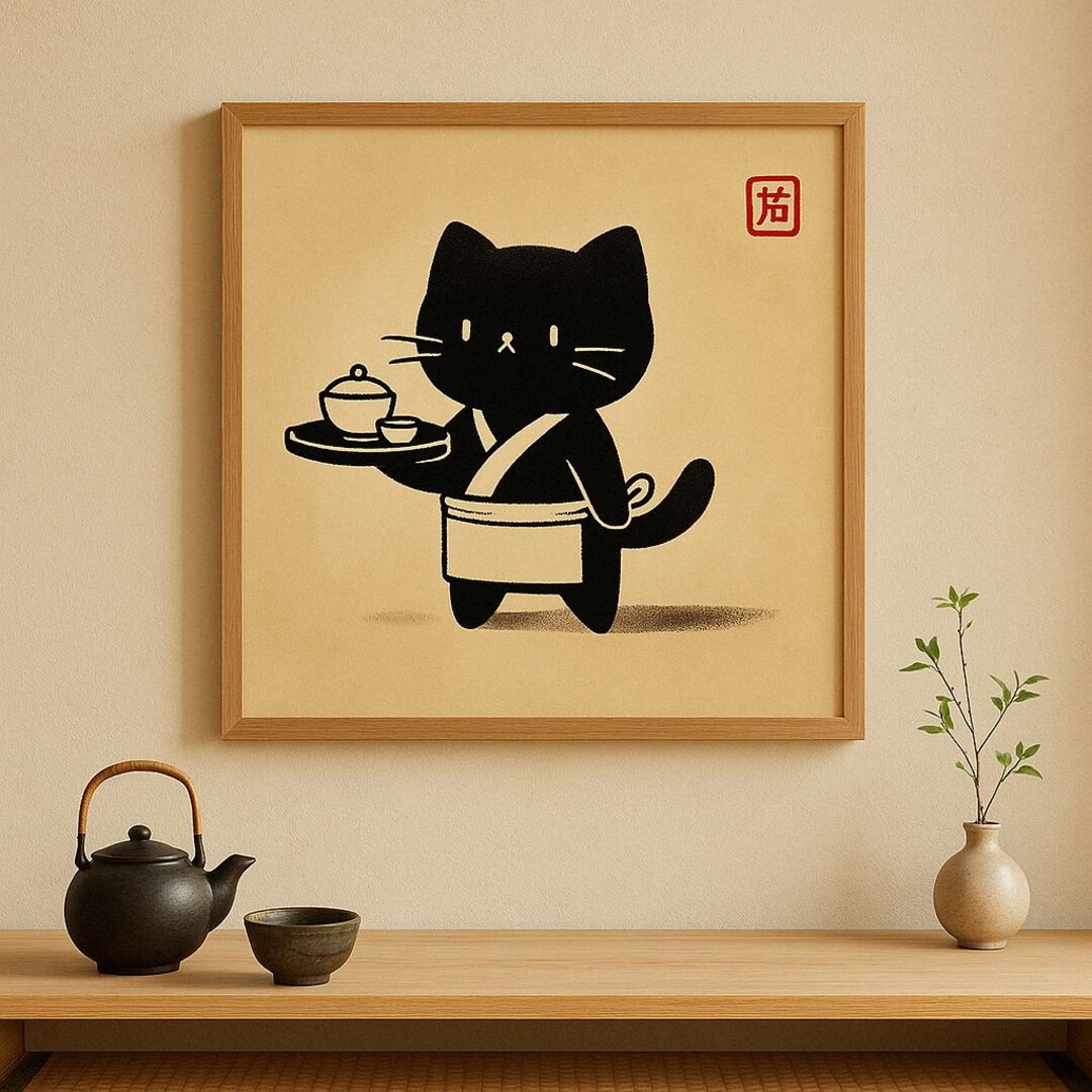 Black Cat Waiter Wall Art – Japanese Minimalist Printable Art – HOHA ...