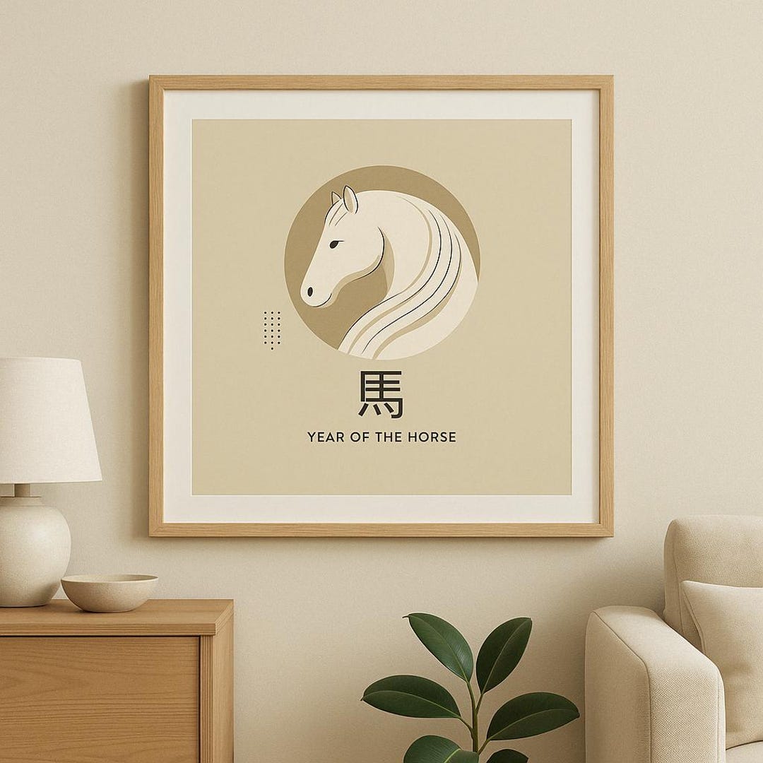 Horse Zodiac Wall Art – Chinese Year of the Horse Printable | Minimalist Feng Shui Animal Poster ...