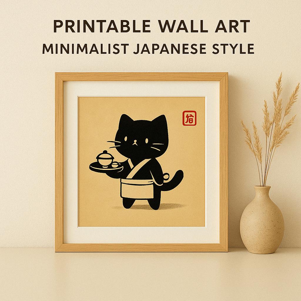 Black Cat Waiter Wall Art – Japanese Minimalist Printable Art – HOHA ...