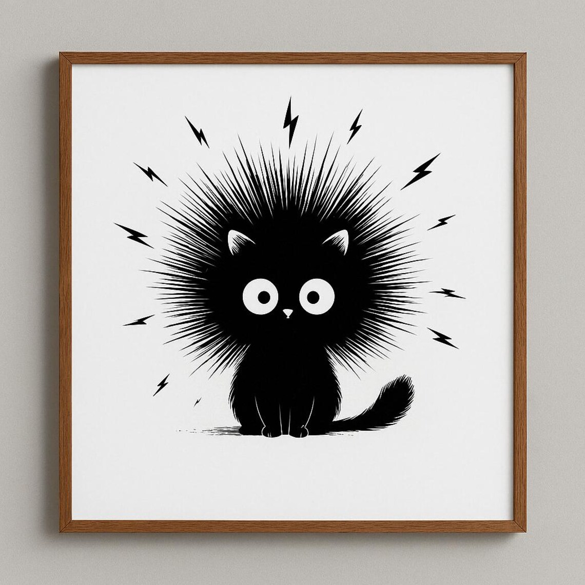 Minimalist Black Cat Wall Art – “static Surprise” Funny Animal Poster ...