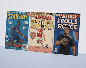 Arsenal Poster Bundle Deal - Comic Book Print Wall Art Poster - Saka, Rice & Saliba. (PHYSICAL DELIVERED OPTION)