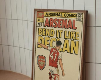 Declan Rice Comic Book Art Print – Comic-Style Football Poster – Arsenal Gift for Gunners Fan (PHYSICAL PRINT VERSION)