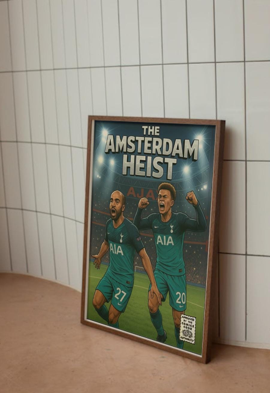 Tottenham Hotspur Vs Ajax Champions League Comic wBook Print Wall Art Poster - The Amsterdam Heist. (DIGITAL DOWNLOAD OPTION)