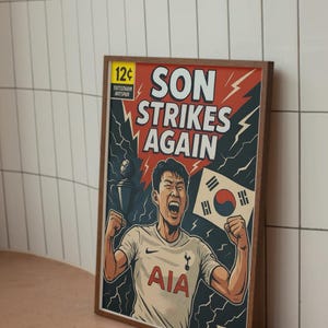 Heung-Min Sohn Tottenham Comic Buch Print Wandkunst Poster - Sohn schlägt wieder zu. (PHYSIKALISCHE GELIEFERT OPTION)