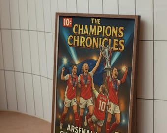 Arsenal Women’s Champions League Final Comic Book Wall Art Poster - Arsenal Win Champions League. (DIGITAL DOWNLOAD OPTION)
