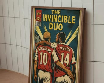 The Invincibles Arsenal Thierry Henry & Dennis Bergkamp Comic Book Wall Art Poster - The Invincible Duo. (PHYSICAL DELIVERED OPTION)