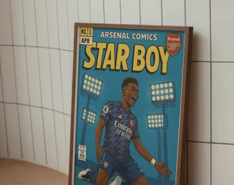 Bukayo Saka Arsenal Comic Book Print Wall Art Poster - Star Boy. (PHYSICAL DELIVERED OPTION)