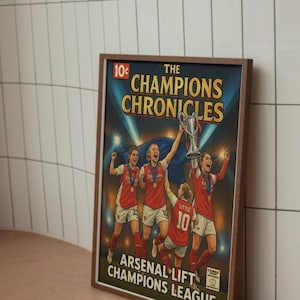 Arsenal Women’s Champions League Final Comic Book Print Wall Art Poster - Champions League Winners 2025. (PHYSICAL DELIVERED OPTION)