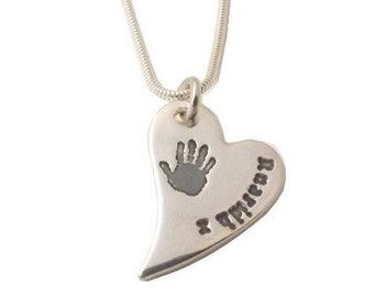 Silver Engraved Baby Child Footprint Pendant, ChIldren's Handprint Necklace & Name, New Mum Gift, Grandmother Gift, Keepsake, Mother's Day