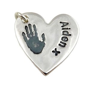 Child's Actual Silver Handprint Charm, Child's Footprint Charm with Name engraved, Handprint Memorial Charm, Footprint Memorial Charm