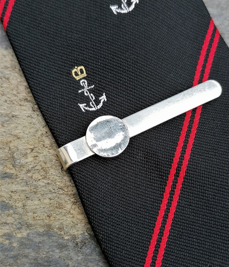 Personalised Silver Fingerprint Tie Slide Custom Tie Pin Actual Fingerprint Tie Clip Men's Father's Day Dad's Birthday Grandad Personalised image 1