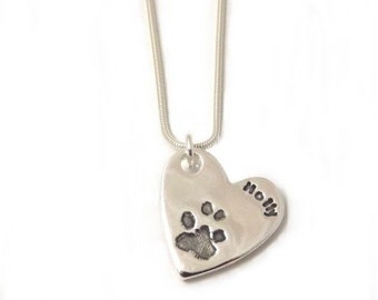 Custom Silver Engraved Dog Paw Print Necklace, Cat Paw Print Pendant, Hoof Print & Name, Pet Lover Gift, Pet Memorial Loss Jewellery