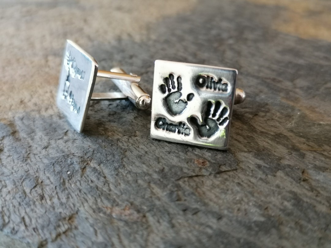 Personalised Silver Handprint Cufflinks Custom Engraved Baby Etsy