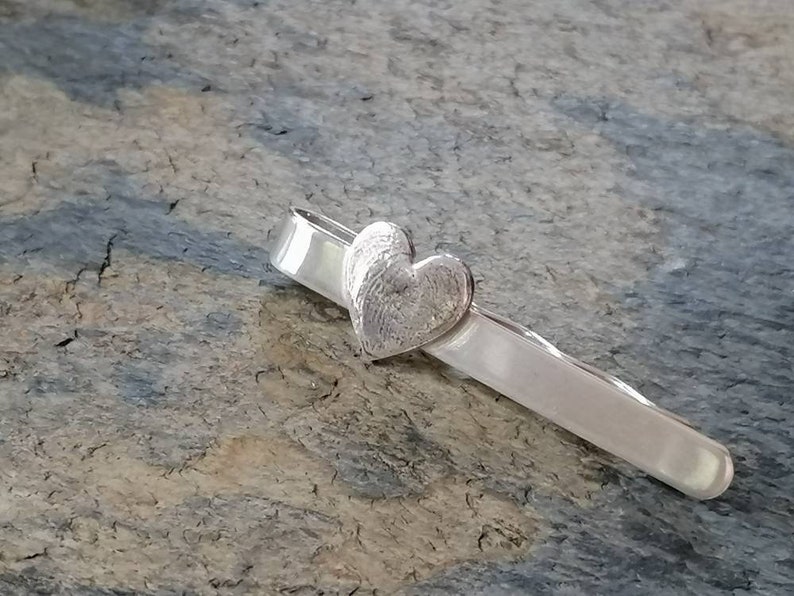 Personalised Silver Fingerprint Tie Slide Custom Tie Pin Actual Fingerprint Tie Clip Men's Father's Day Dad's Birthday Grandad Personalised image 4