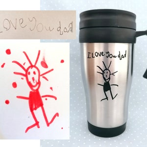 Fathers Day Gift for Dad Travel Mug Kids Scribble Gift Personalised Travel Mug Gift Dad Kids Drawing Mug Kids Art Doodle Thermal Mug Custom