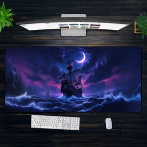 Moonlit Piratenschiff Schreibtischmatte - XXL Gaming Mauspad mit Fantasy Sea Art, stürmische Ozean Dekoration, Geschenk für RPG & Piraten Fans