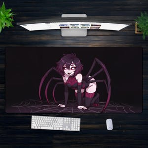 スパイダーガール XXL マウスパッド、アニメモンスターデスクマット、ダークキュートワイフマウスパッド、ゴシックゲーマーとオタクセットアップのためのウェブファンタジー装飾