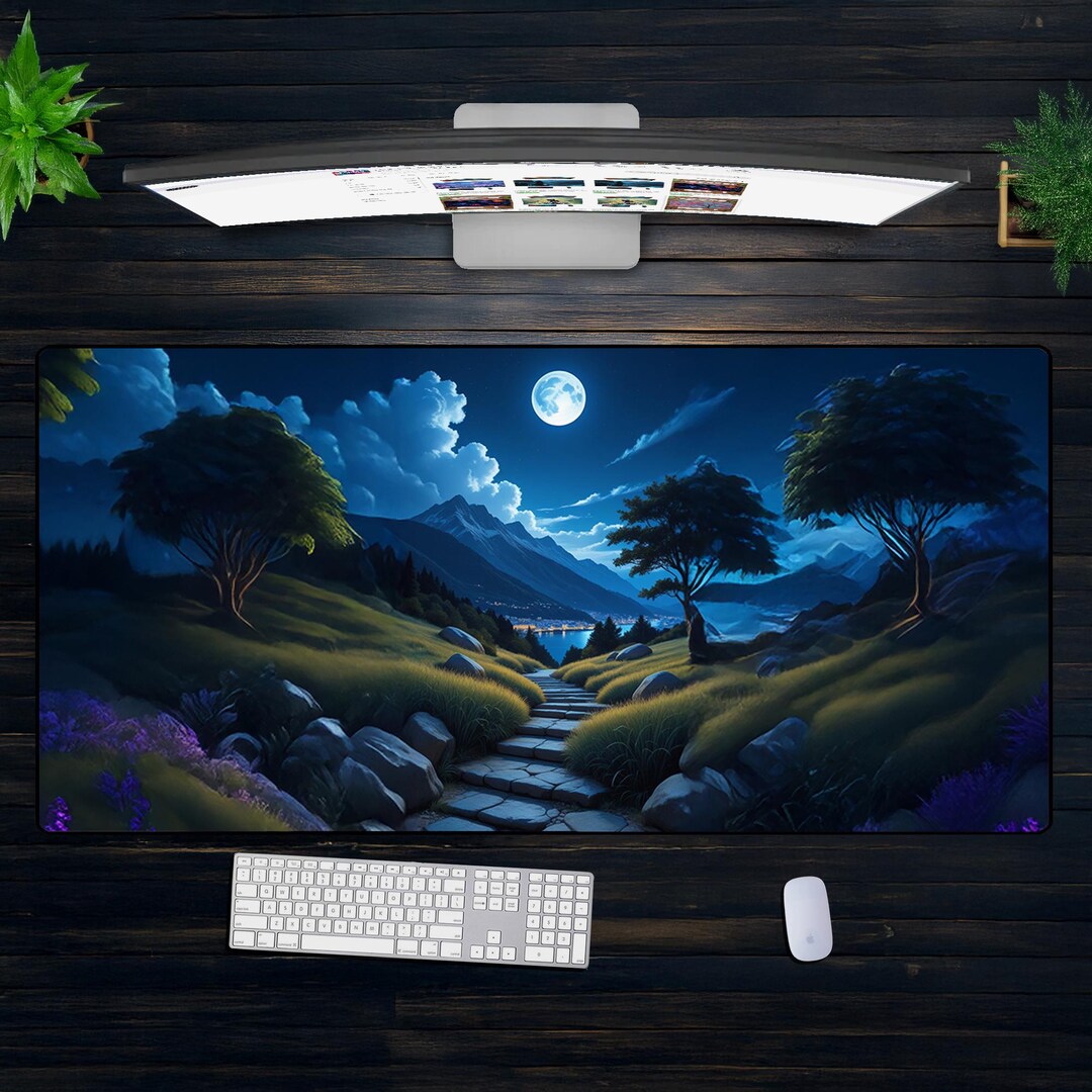 Moonlit Path XXL Gaming Mouse Pad, Fantasy Landscape Desk Mat, Calm ...