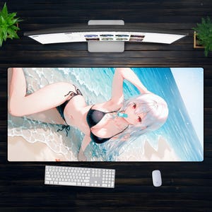 アニメビーチガールXXLデスクマット - かわいいビキニワイフマウスパッド、夏のオタク装飾、アニメ愛好家とゲーマーのための美しいゲーミングデスクマット