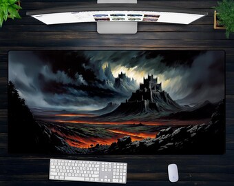 Dark Castle XXL Desk Mat – Lava Fortress Gaming Mouse Pad, Fantasy Black Castle Mousepad, Gothic RPG Desk Decor for Gamers & Writers